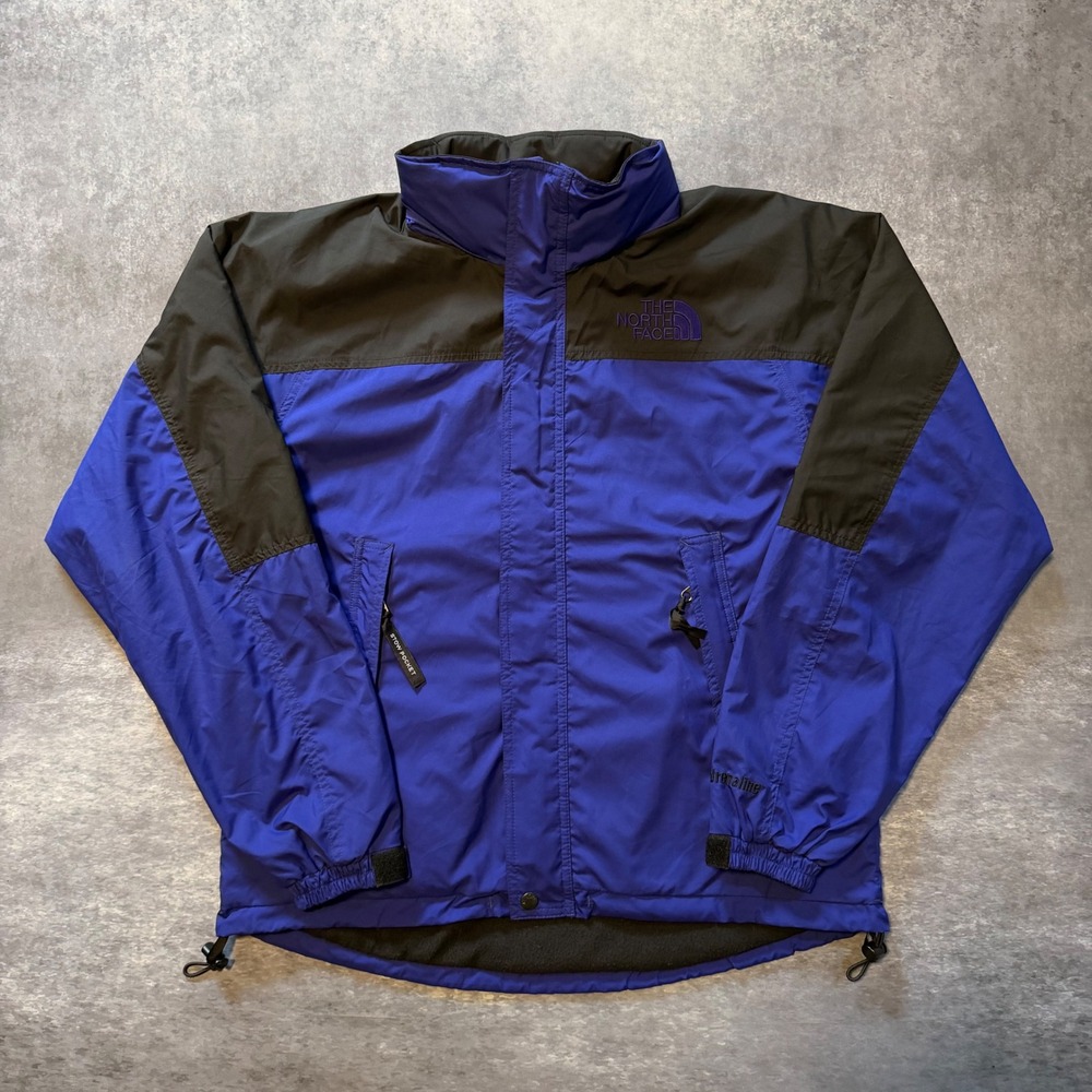 Vtg 90s The North Face Hydrenaline Jacket Mens M Blue Black Fleece Lined Hooded